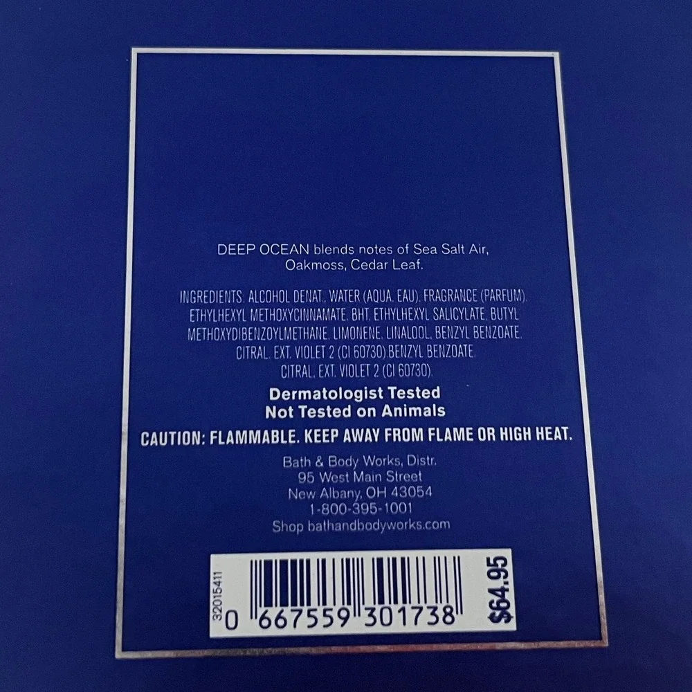 Bath & Body Works Deep Ocean Men's Collection Cologne 3.4fl.oz./100ml Full Size